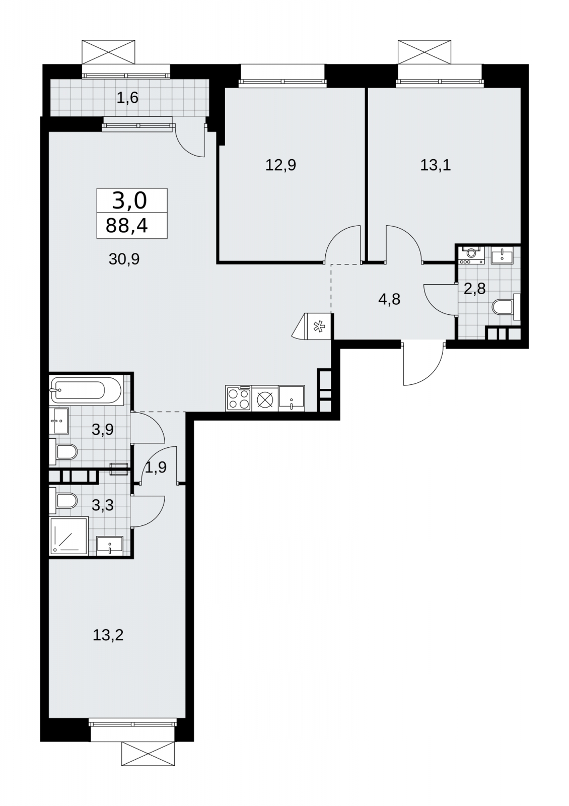 3-комнатная квартира в ЖК Сити комплекс «MirrorЗдание» на 14 этаже в 1 секции. Сдача в 4 кв. 2024 г.