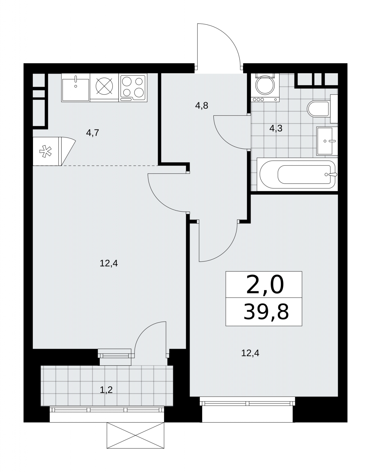 1-комнатная квартира (Студия) с отделкой в ЖК Бунинские кварталы на 18 этаже в 2 секции. Сдача в 2 кв. 2026 г.