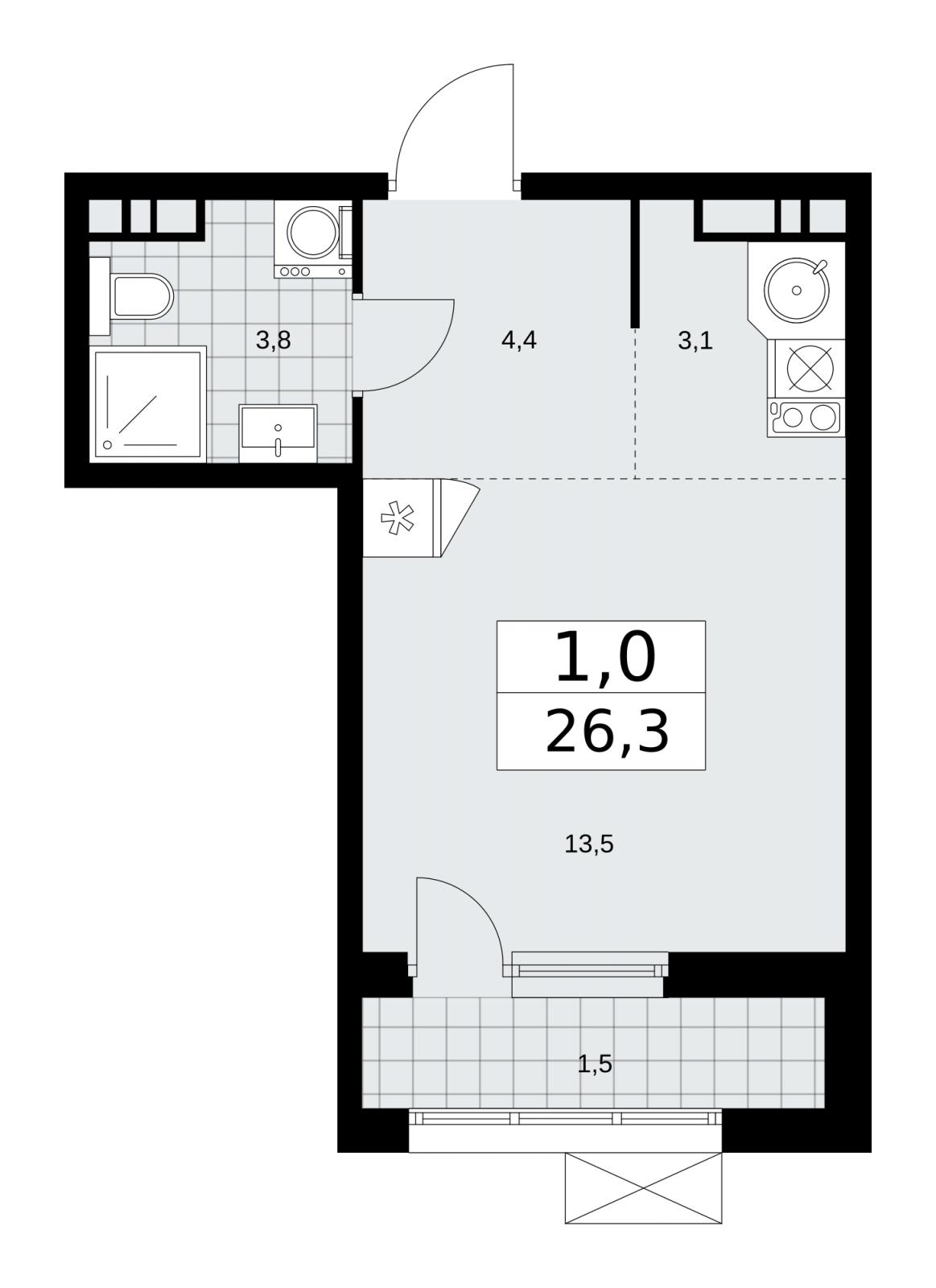 3-комнатная квартира с отделкой в ЖК Бунинские кварталы на 6 этаже в 1 секции. Сдача в 1 кв. 2026 г.
