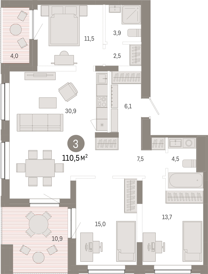 2-комнатная квартира с отделкой в ЖК Бунинские кварталы на 4 этаже в 3 секции. Сдача в 2 кв. 2026 г.