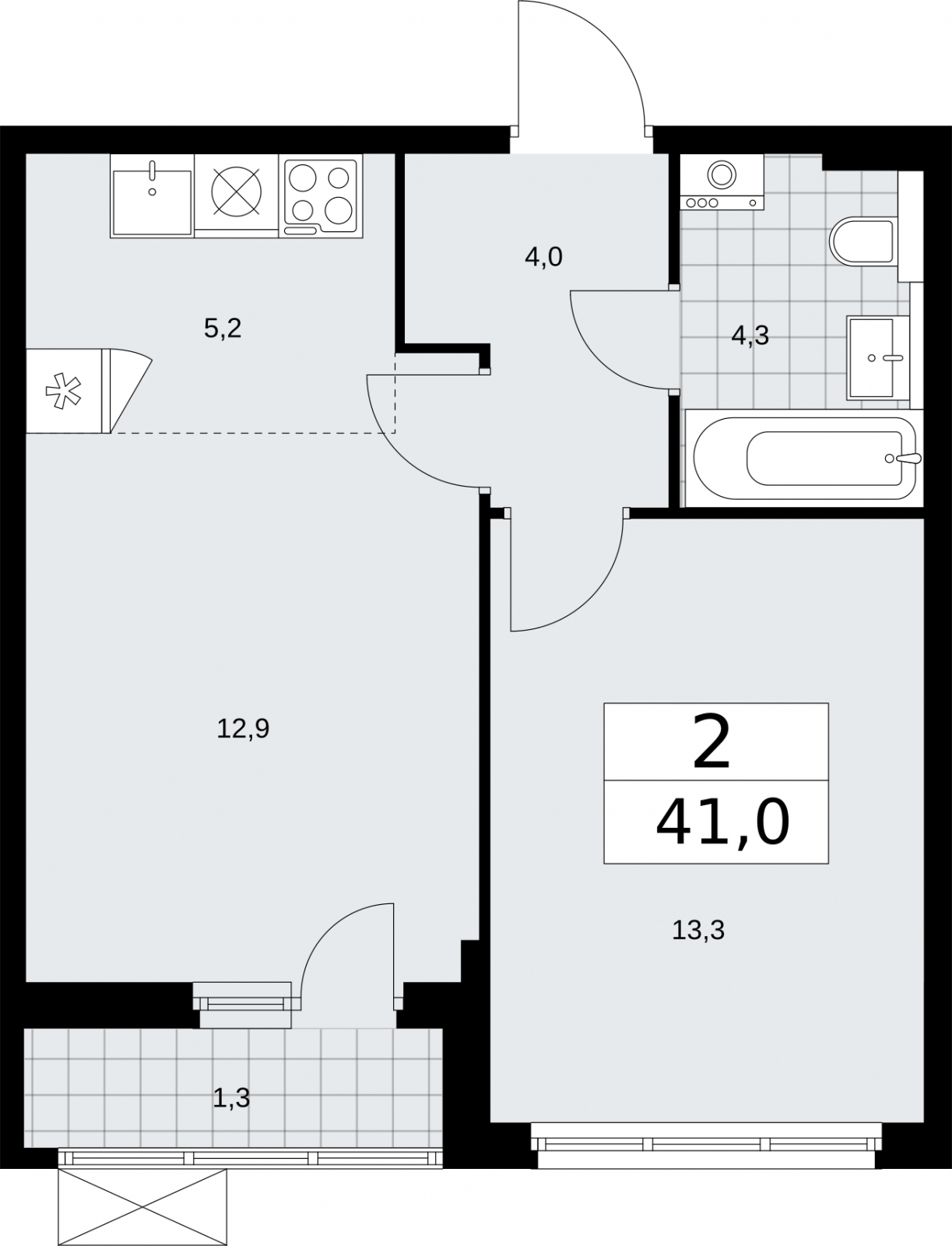 2-комнатная квартира с отделкой в ЖК Бунинские кварталы на 5 этаже в 3 секции. Сдача в 2 кв. 2026 г.