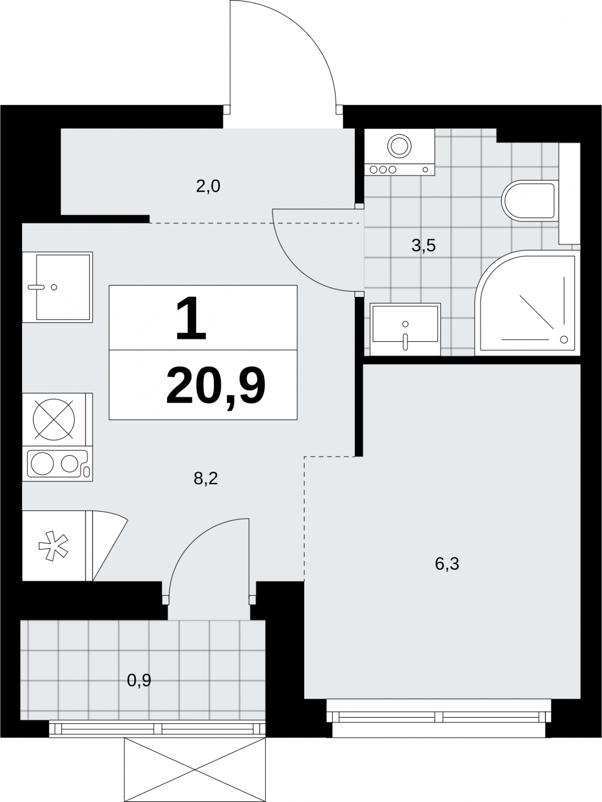 2-комнатная квартира в ЖК Бунинские кварталы на 6 этаже в 2 секции. Сдача в 4 кв. 2025 г.