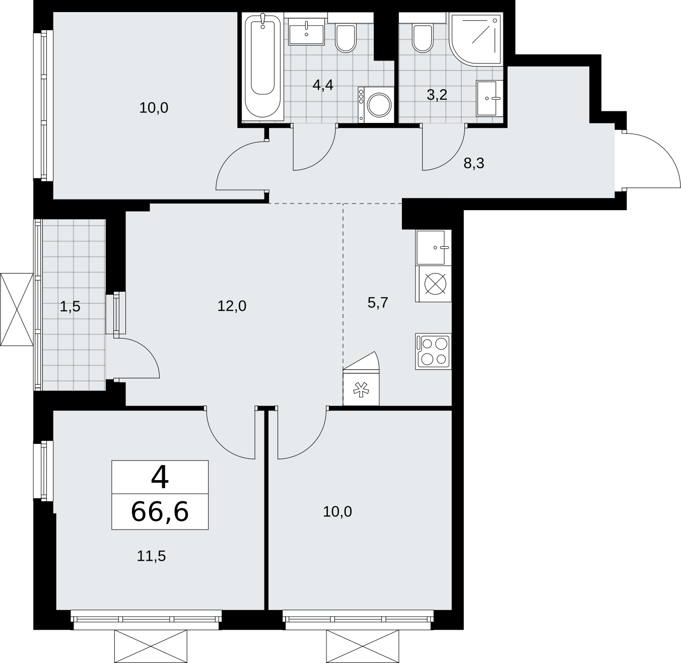 1-комнатная квартира (Студия) в ЖК Бунинские кварталы на 2 этаже в 1 секции. Сдача в 4 кв. 2025 г.