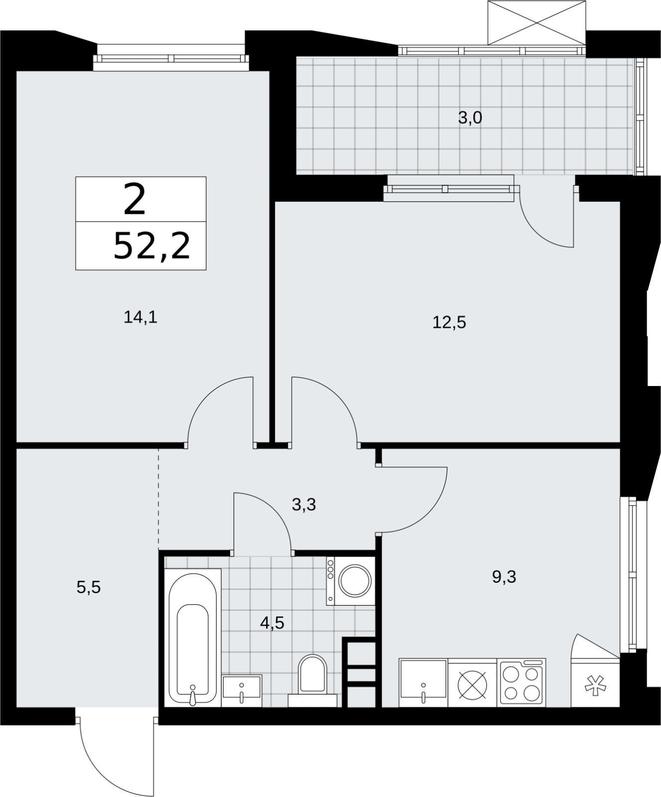 2-комнатная квартира в ЖК Бунинские кварталы на 7 этаже в 1 секции. Сдача в 3 кв. 2025 г.