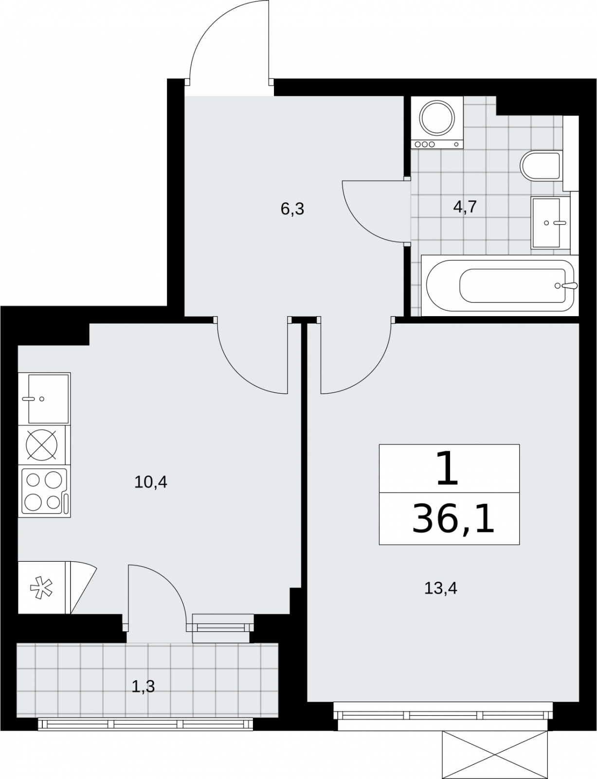 3-комнатная квартира с отделкой в ЖК Бунинские кварталы на 4 этаже в 1 секции. Сдача в 2 кв. 2026 г.