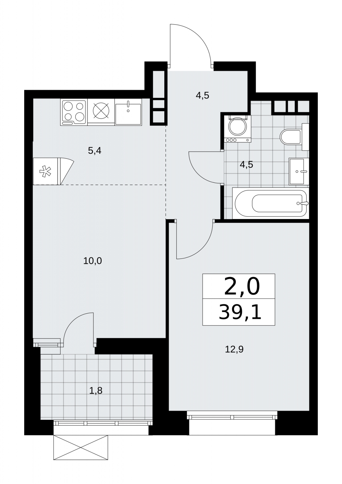 2-комнатная квартира в ЖК Бунинские кварталы на 6 этаже в 1 секции. Сдача в 4 кв. 2025 г.