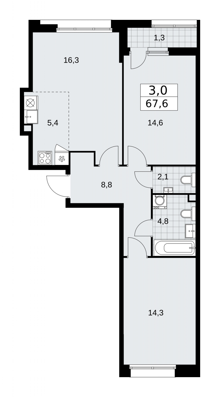 4-комнатная квартира с отделкой в ЖК West Garden на 12 этаже в 1 секции. Сдача в 2 кв. 2023 г.