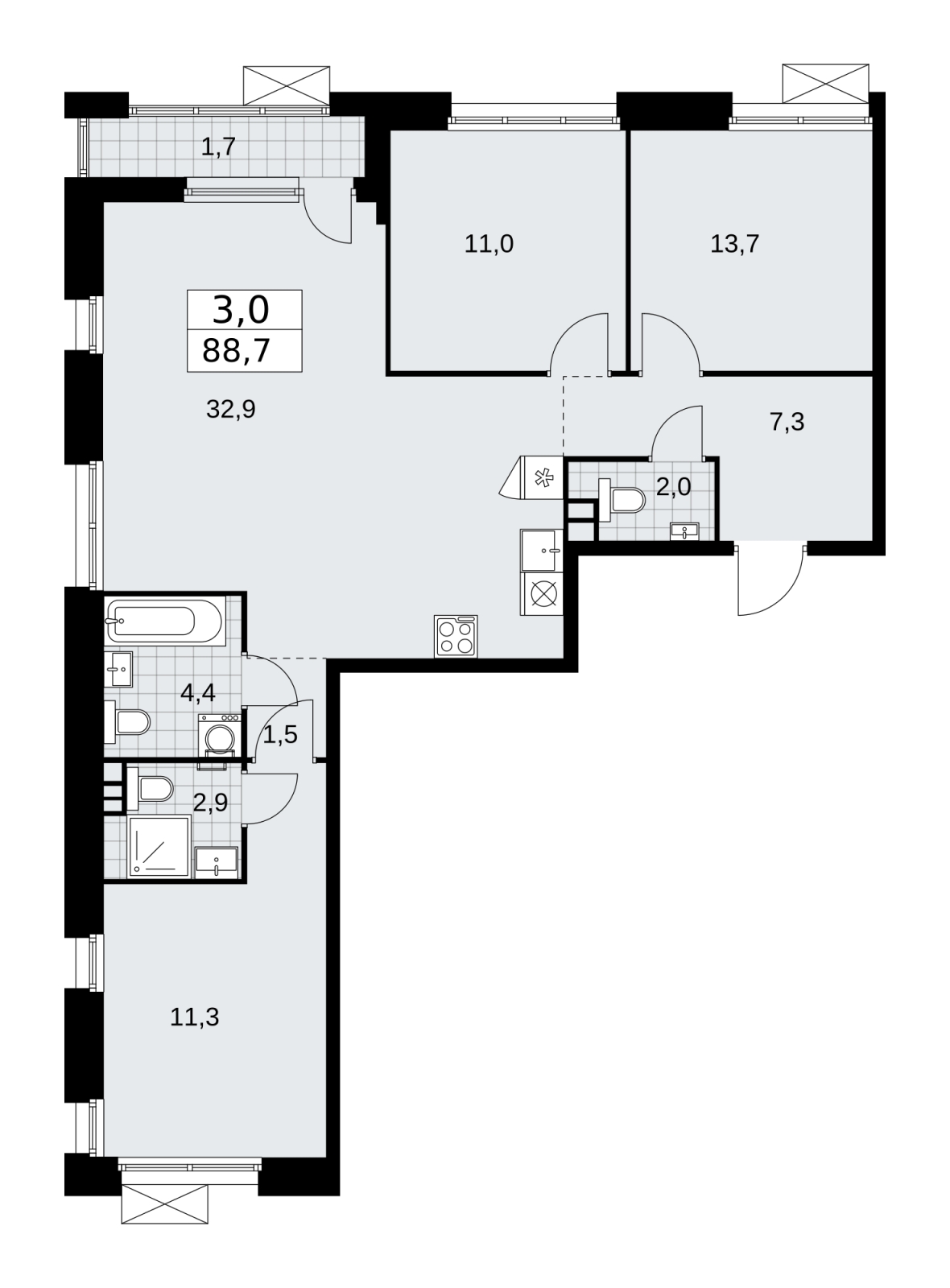 2-комнатная квартира с отделкой в ЖК West Garden на 11 этаже в 1 секции. Сдача в 2 кв. 2023 г.