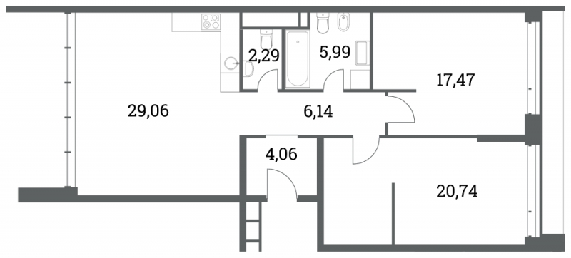 3-комнатная квартира с отделкой в ЖК Headliner на 2 этаже в 2 секции. Сдача в 4 кв. 2022 г.