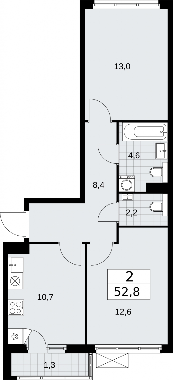 2-комнатная квартира с отделкой в ЖК Бунинские кварталы на 15 этаже в 3 секции. Сдача в 2 кв. 2026 г.