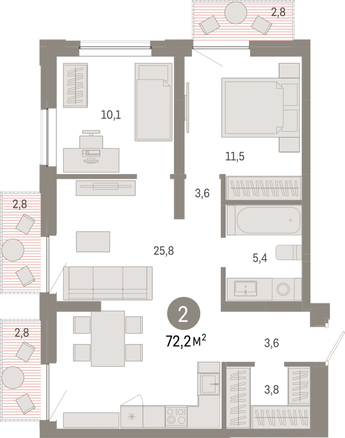 2-комнатная квартира с отделкой в ЖК Бунинские кварталы на 2 этаже в 2 секции. Сдача в 1 кв. 2026 г.