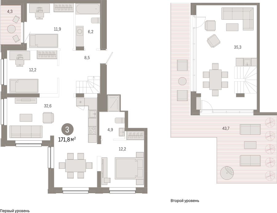 2-комнатная квартира в ЖК Бунинские кварталы на 12 этаже в 1 секции. Сдача в 2 кв. 2026 г.