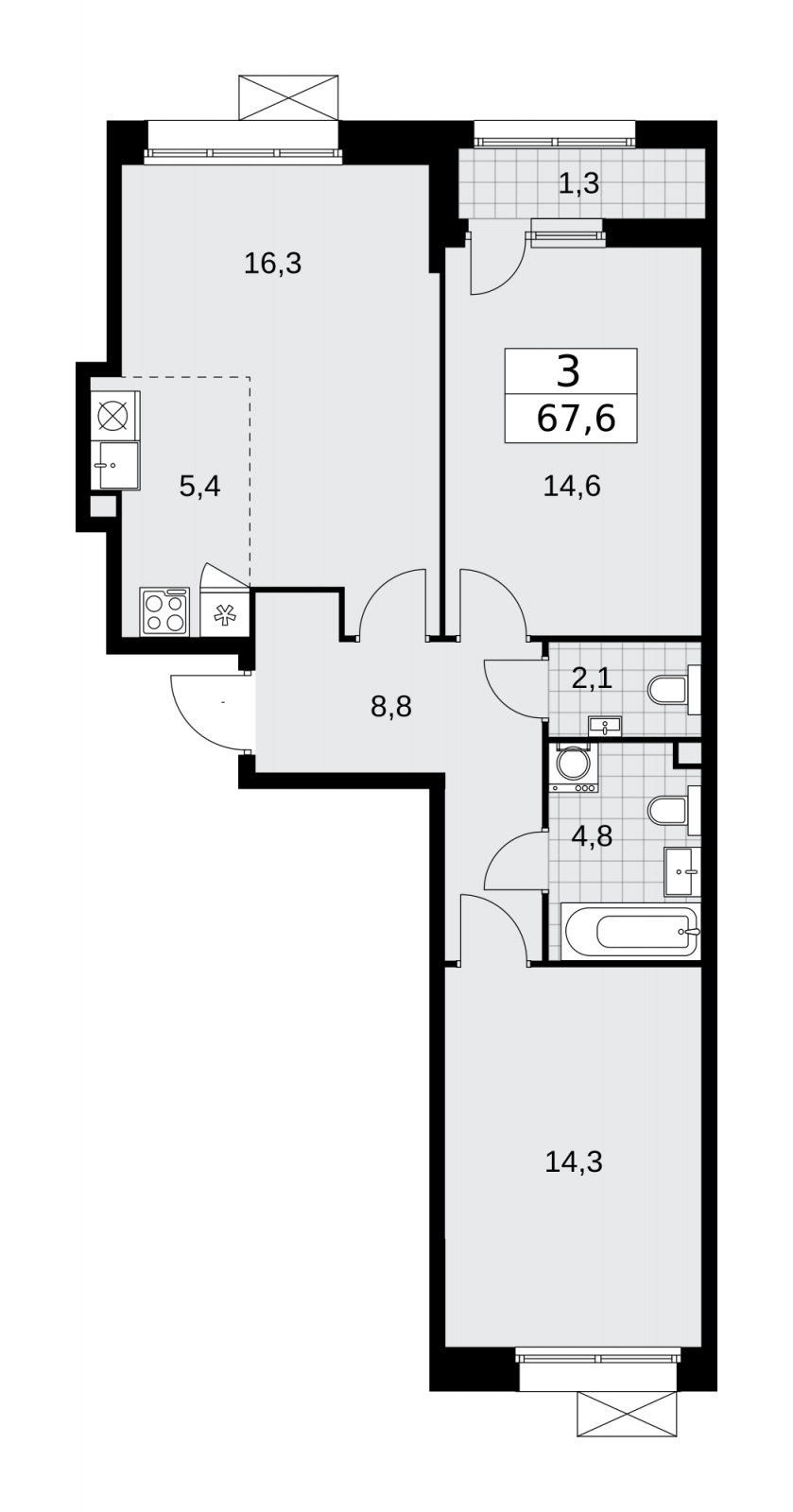 1-комнатная квартира в ЖК Бунинские кварталы на 17 этаже в 1 секции. Сдача в 3 кв. 2025 г.