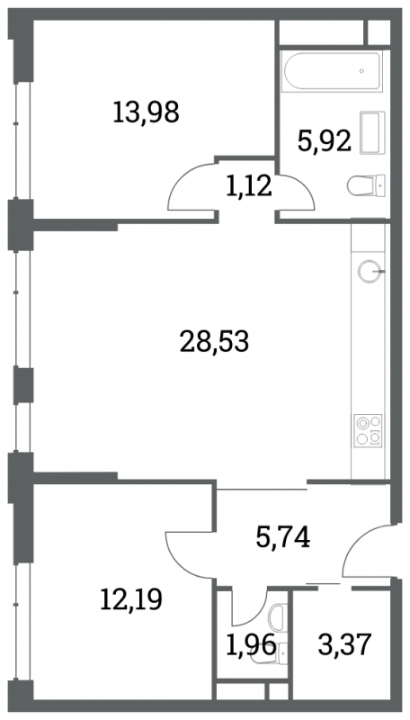 2-комнатная квартира в ЖК Headliner на 36 этаже в 1 секции. Сдача в 4 кв. 2022 г.
