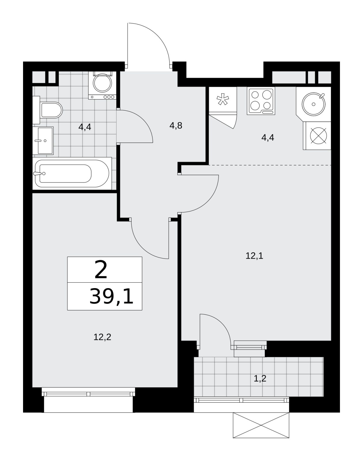 2-комнатная квартира в ЖК Бунинские кварталы на 15 этаже в 1 секции. Сдача в 4 кв. 2025 г.