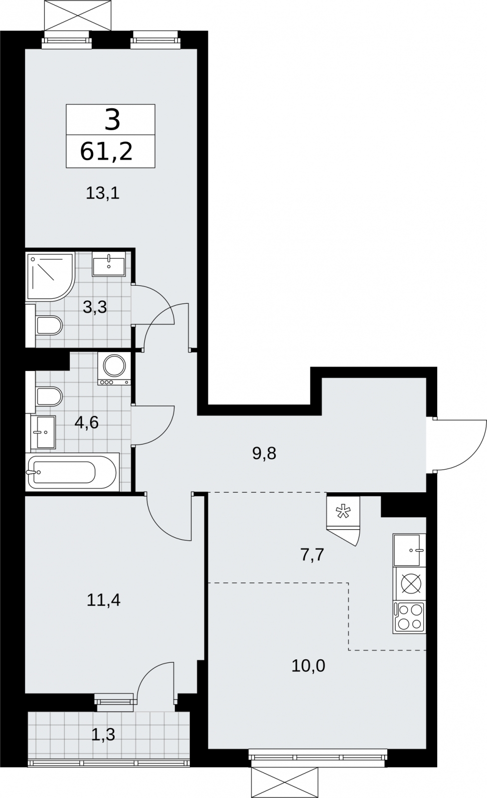 1-комнатная квартира (Студия) с отделкой в ЖК Бунинские кварталы на 4 этаже в 3 секции. Сдача в 2 кв. 2026 г.