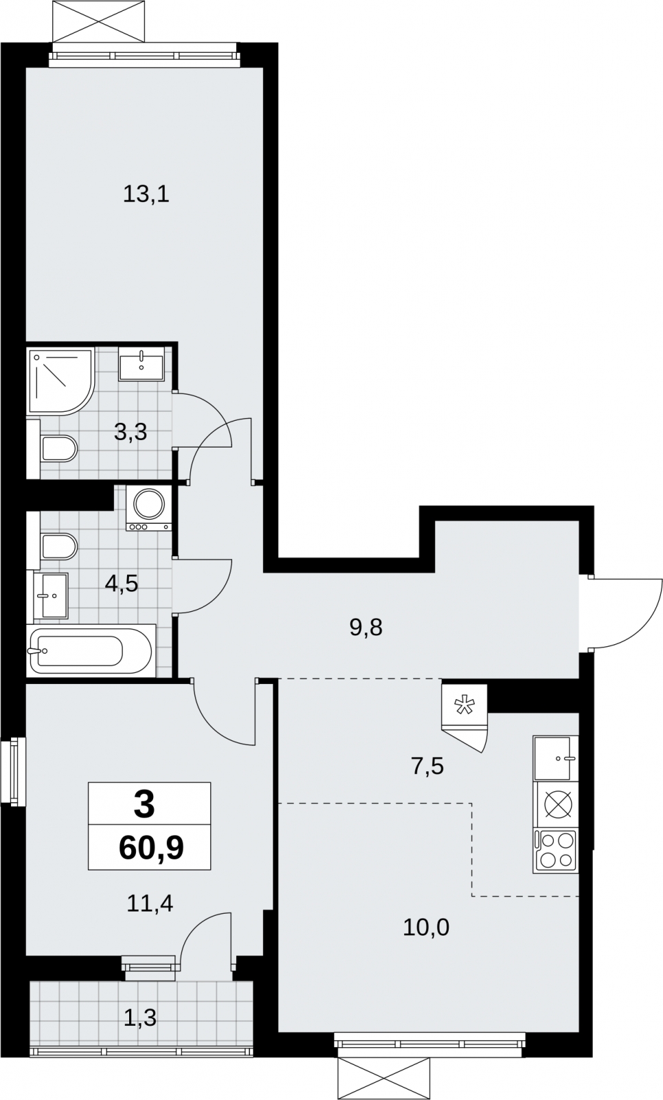 4-комнатная квартира с отделкой в ЖК Бунинские кварталы на 7 этаже в 3 секции. Сдача в 2 кв. 2026 г.