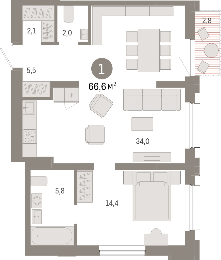 1-комнатная квартира с отделкой в ЖК Бунинские кварталы на 18 этаже в 4 секции. Сдача в 2 кв. 2026 г.