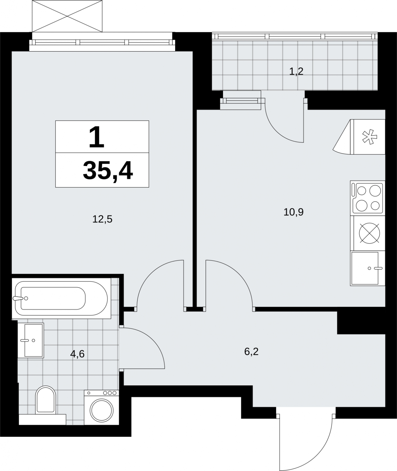 1-комнатная квартира в ЖК Бунинские кварталы на 12 этаже в 1 секции. Сдача в 4 кв. 2025 г.