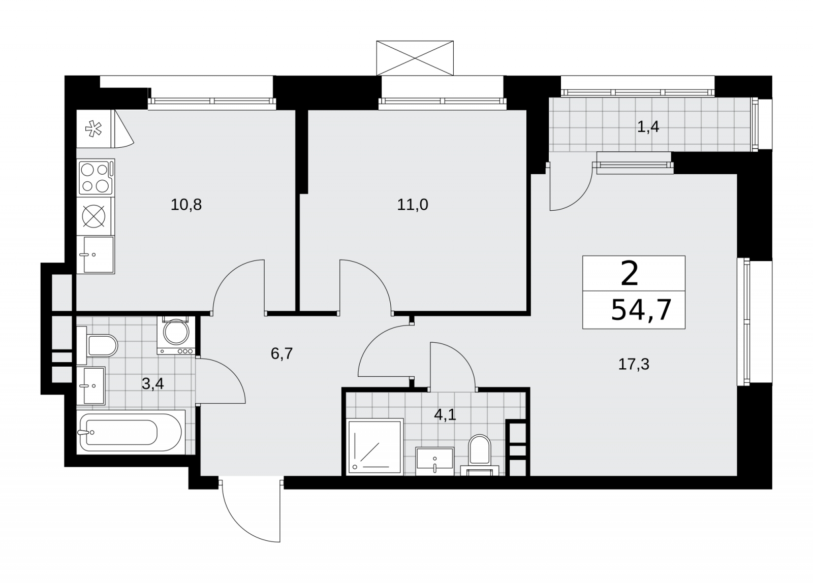 2-комнатная квартира в ЖК Бунинские кварталы на 8 этаже в 2 секции. Сдача в 4 кв. 2025 г.