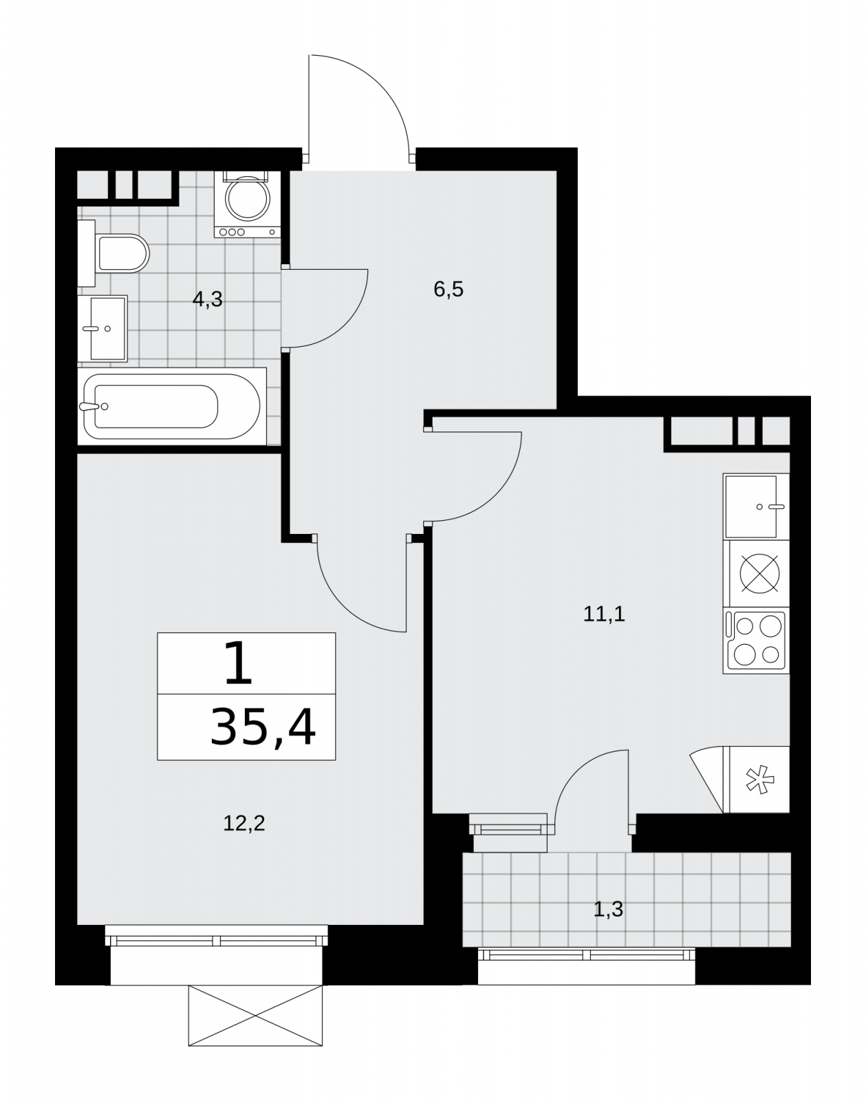 1-комнатная квартира в ЖК Бунинские кварталы на 8 этаже в 2 секции. Сдача в 4 кв. 2025 г.