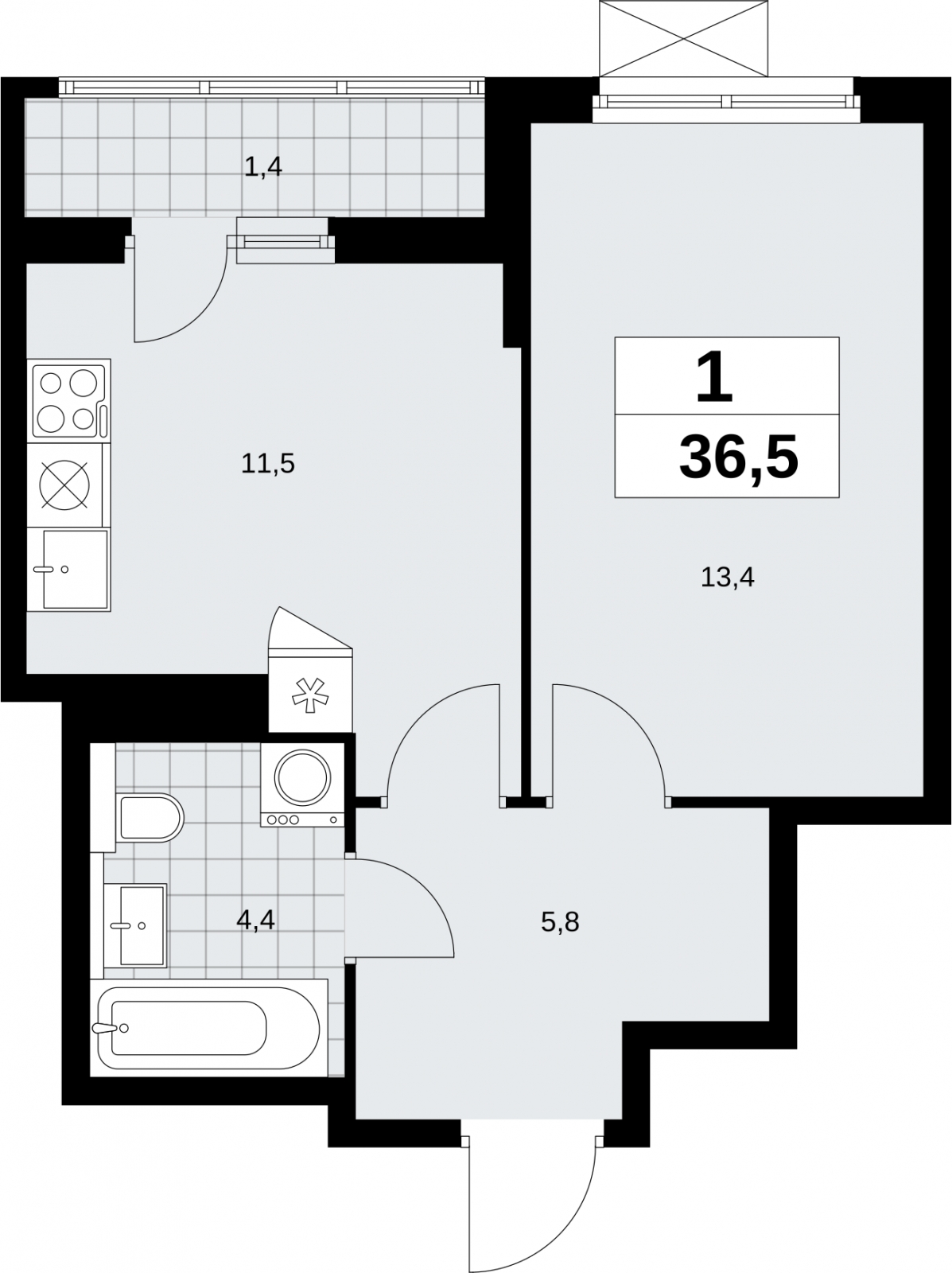 2-комнатная квартира в ЖК Бунинские кварталы на 14 этаже в 1 секции. Сдача в 4 кв. 2025 г.