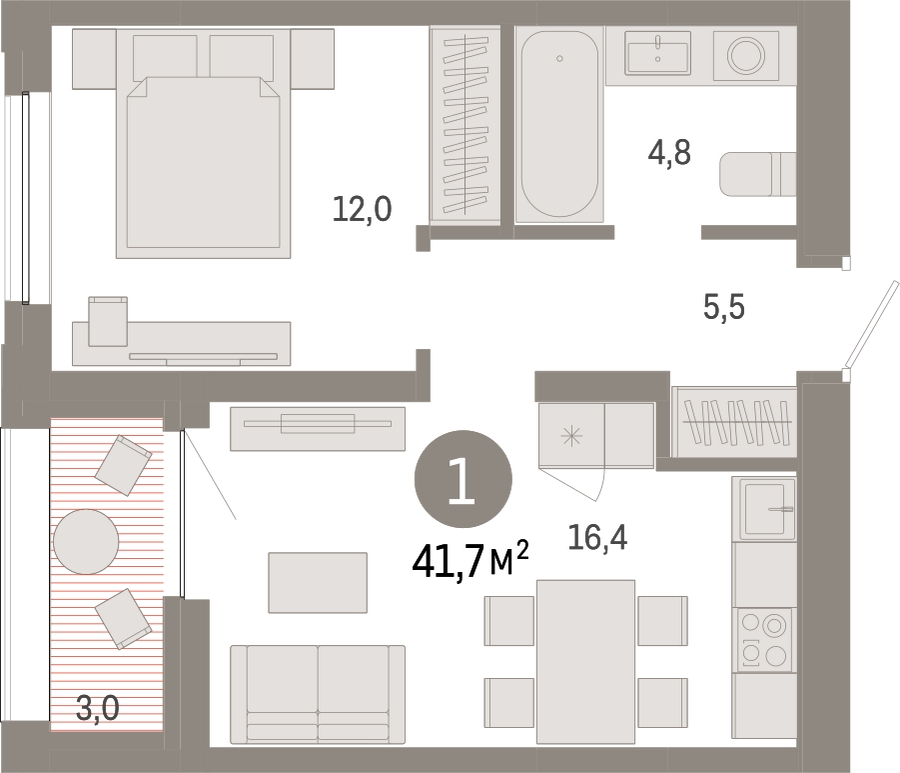 1-комнатная квартира с отделкой в ЖК Бунинские кварталы на 7 этаже в 5 секции. Сдача в 2 кв. 2026 г.
