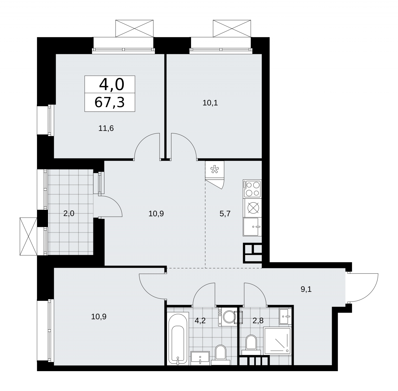 2-комнатная квартира в ЖК Сити комплекс «MirrorЗдание» на 13 этаже в 2 секции. Сдача в 4 кв. 2024 г.