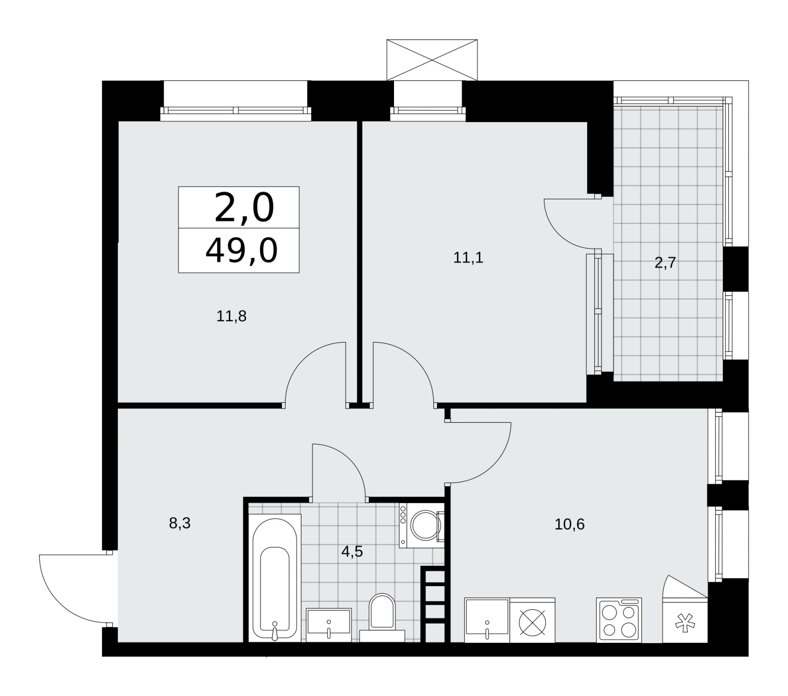 1-комнатная квартира в ЖК Бунинские кварталы на 3 этаже в 2 секции. Сдача в 4 кв. 2025 г.