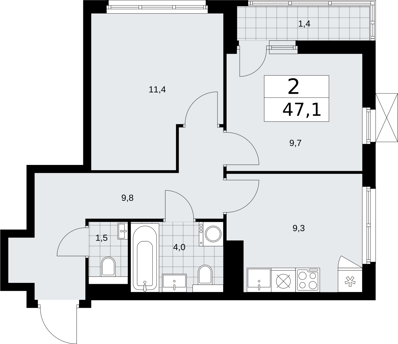 4-комнатная квартира в ЖК Бунинские кварталы на 7 этаже в 1 секции. Сдача в 4 кв. 2025 г.