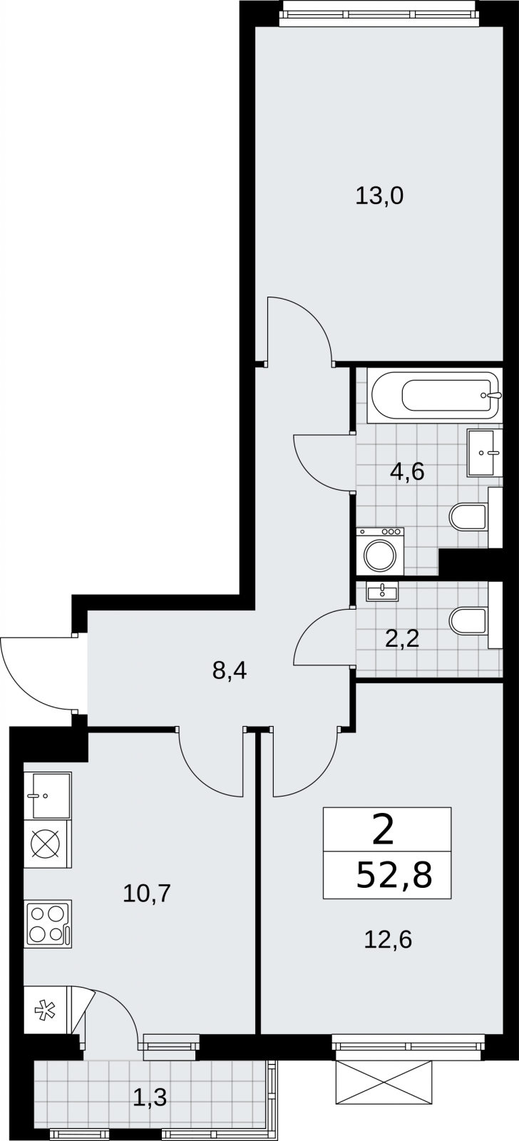 2-комнатная квартира с отделкой в ЖК Бунинские кварталы на 2 этаже в 7 секции. Сдача в 2 кв. 2026 г.