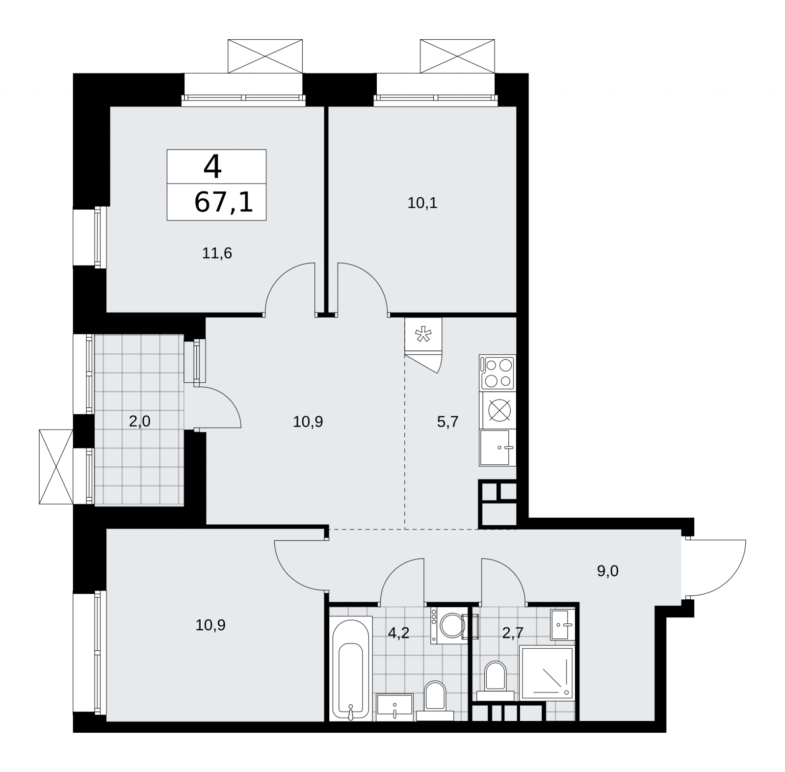 1-комнатная квартира с отделкой в ЖК Бунинские кварталы на 3 этаже в 7 секции. Сдача в 2 кв. 2026 г.