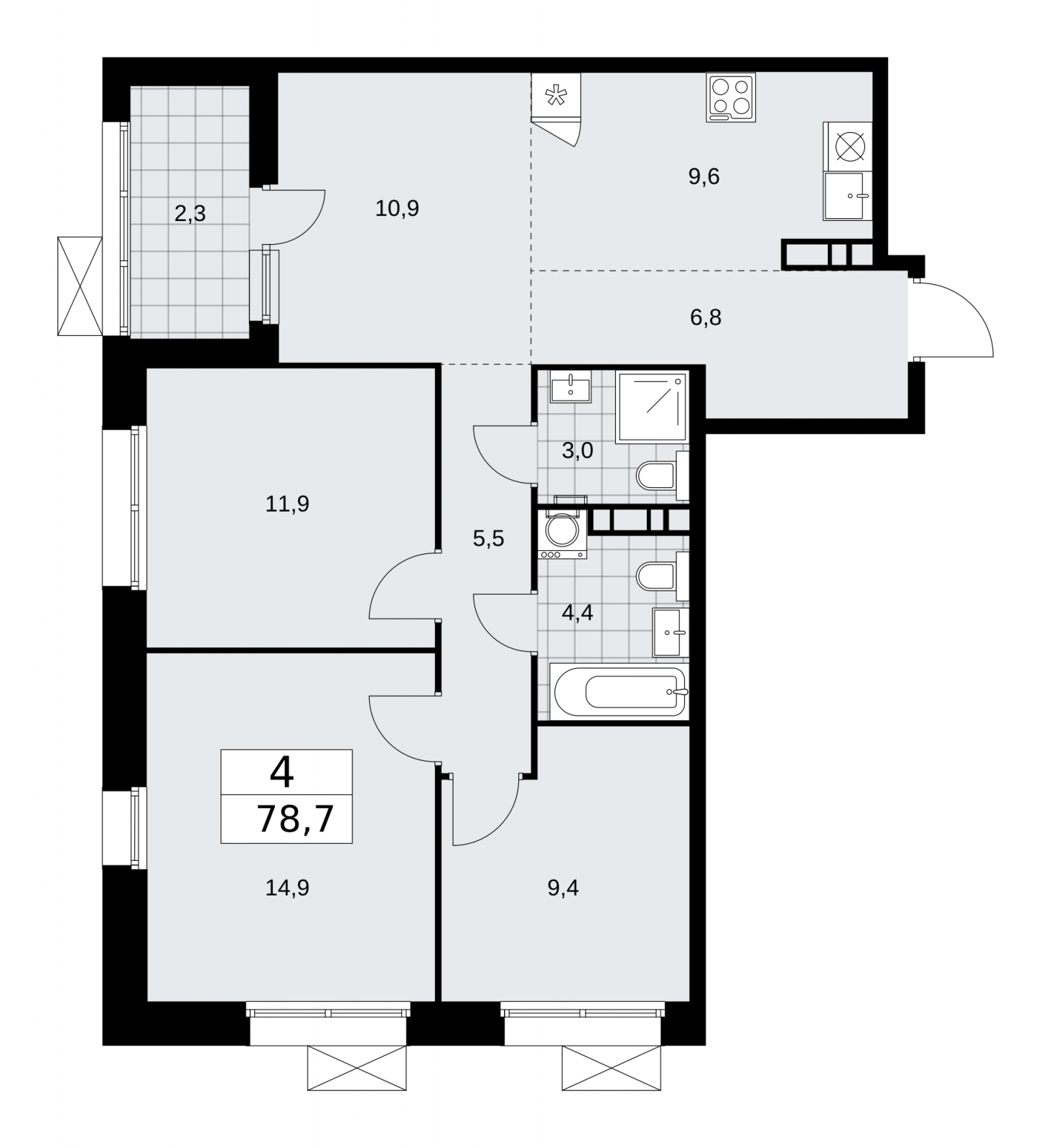 1-комнатная квартира с отделкой в ЖК Бунинские кварталы на 9 этаже в 7 секции. Сдача в 2 кв. 2026 г.