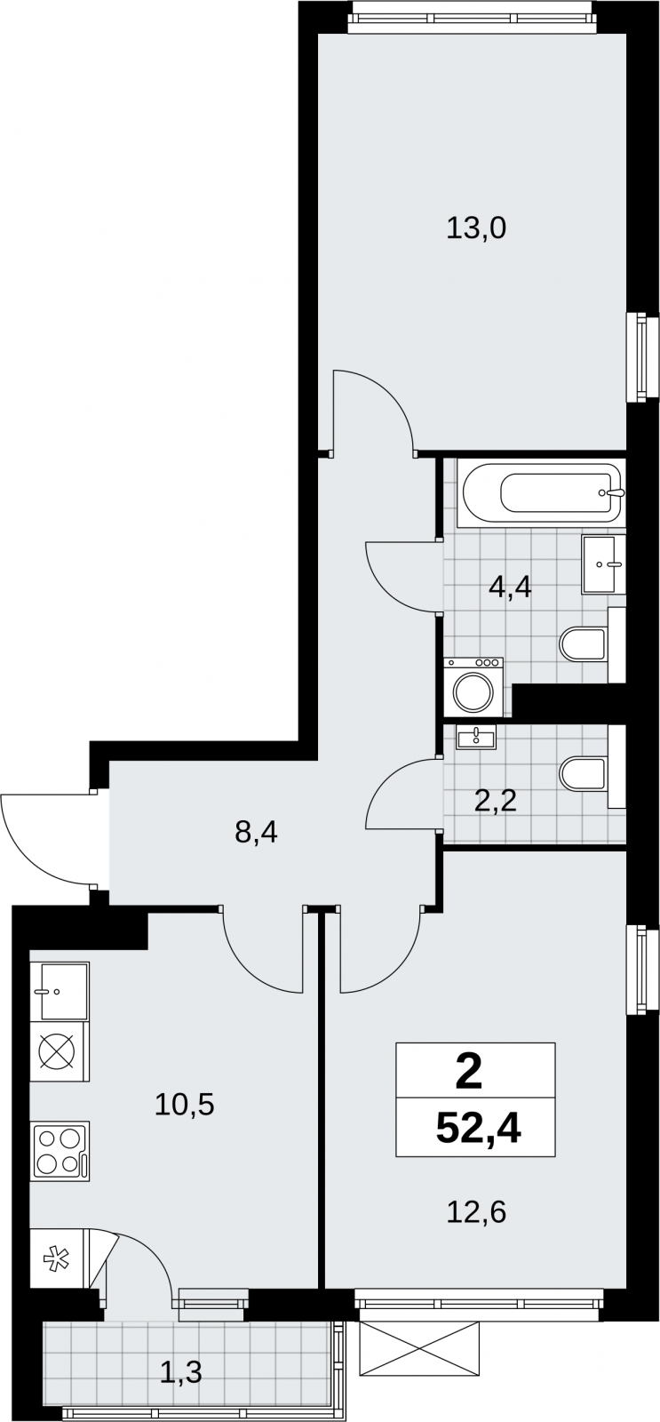 1-комнатная квартира (Студия) с отделкой в ЖК Бунинские кварталы на 4 этаже в 2 секции. Сдача в 2 кв. 2026 г.
