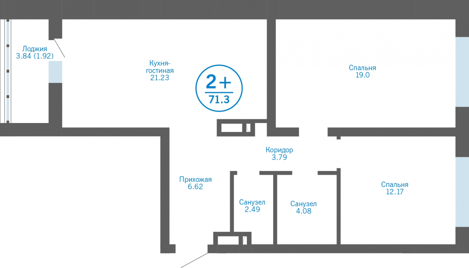 2-комнатная квартира в ЖК Бунинские кварталы на 2 этаже в 1 секции. Сдача в 2 кв. 2026 г.