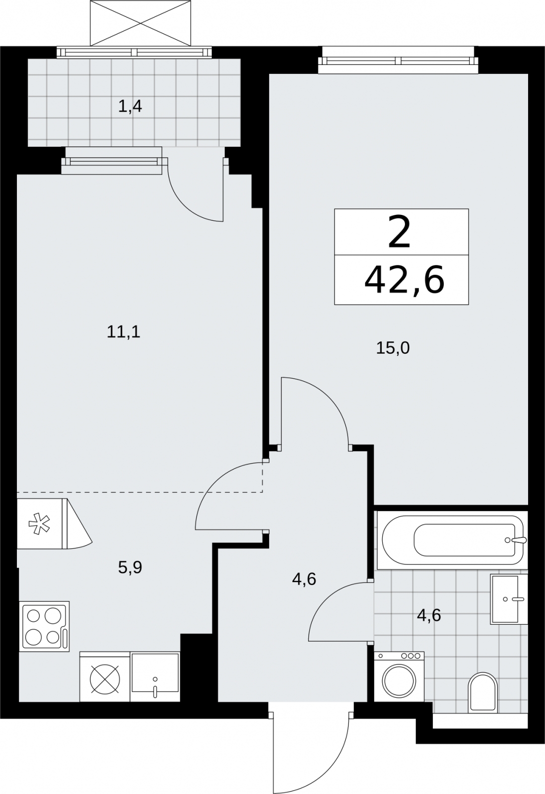 2-комнатная квартира с отделкой в ЖК Бунинские кварталы на 8 этаже в 1 секции. Сдача в 1 кв. 2026 г.