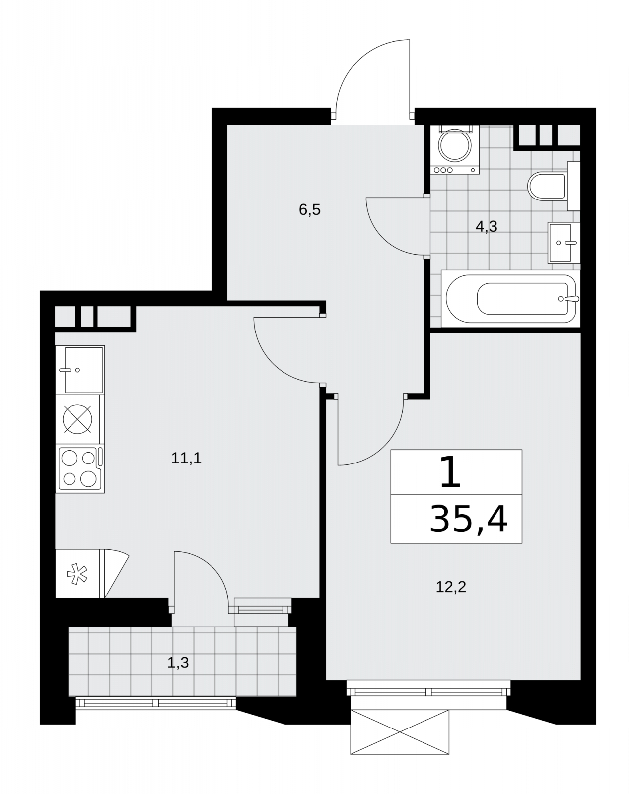 2-комнатная квартира в ЖК Бунинские кварталы на 13 этаже в 1 секции. Сдача в 4 кв. 2025 г.