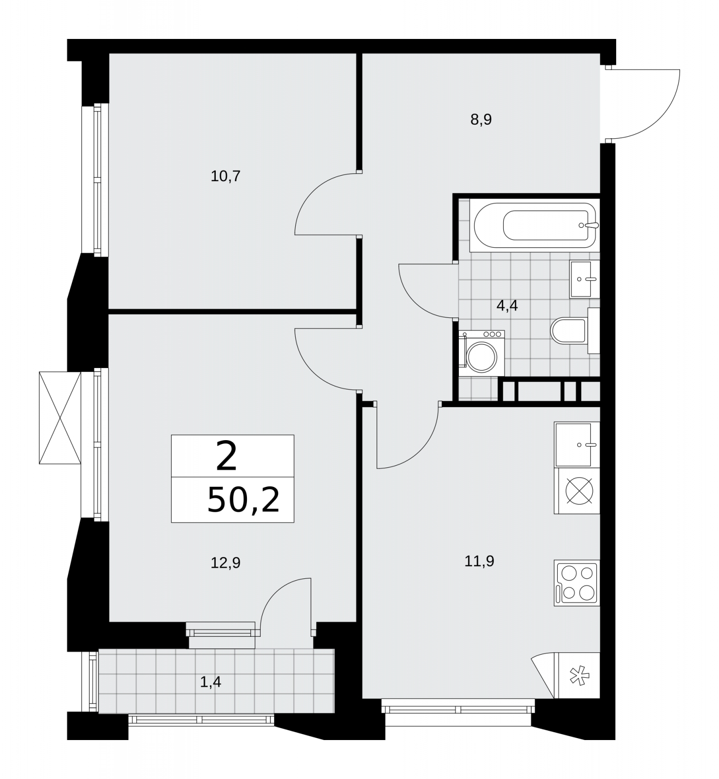 3-комнатная квартира с отделкой в ЖК Авиатика на 14 этаже в 1 секции. Сдача в 4 кв. 2022 г.