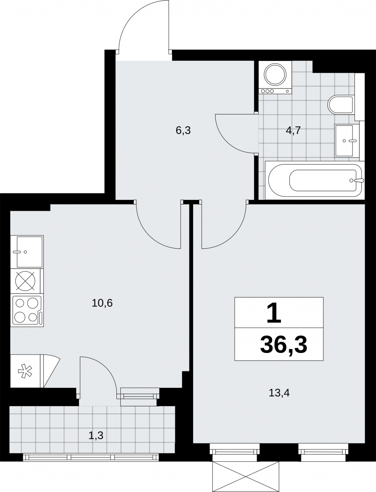 1-комнатная квартира с отделкой в ЖК Бунинские кварталы на 14 этаже в 4 секции. Сдача в 2 кв. 2026 г.