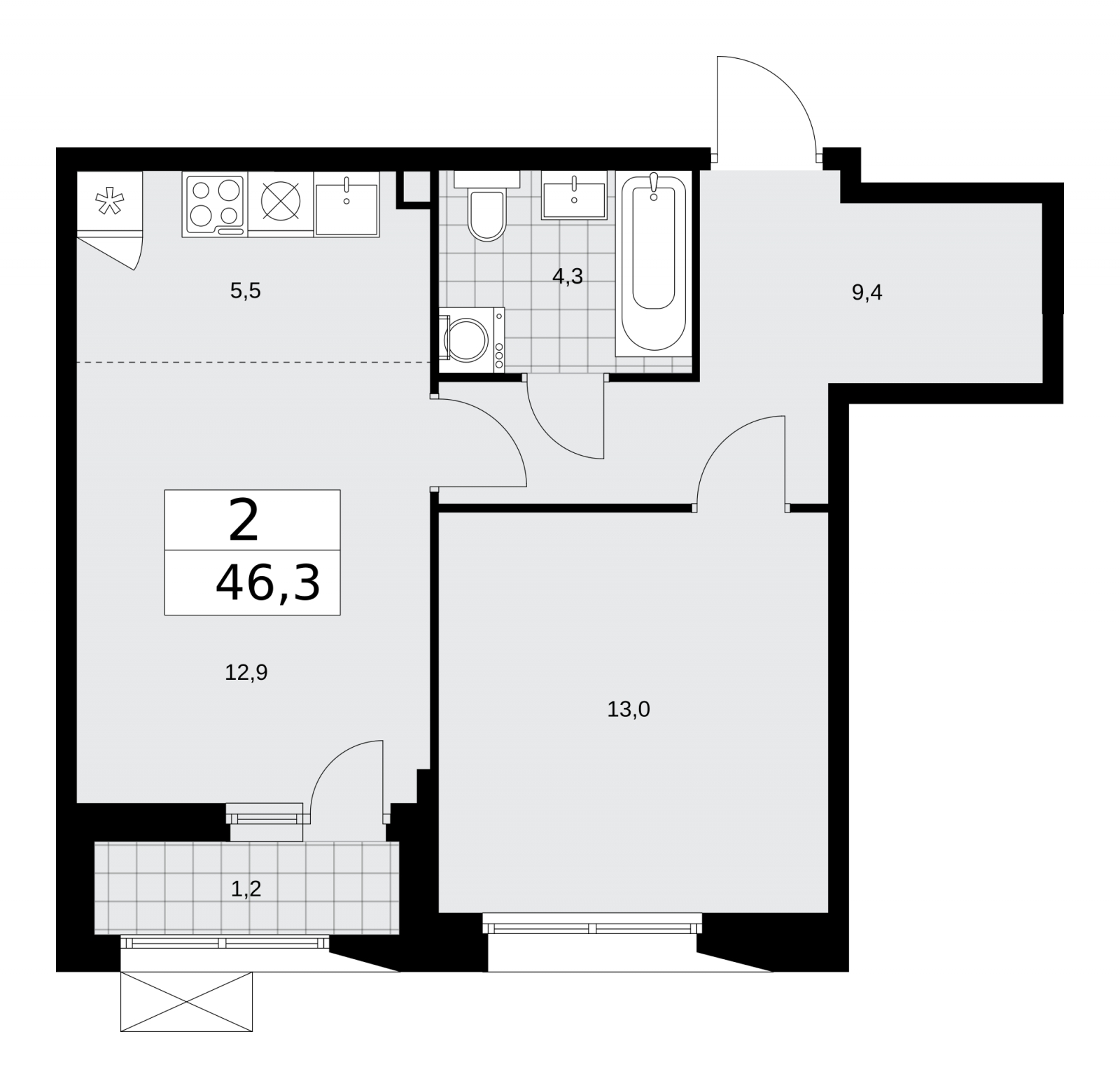 4-комнатная квартира в ЖК Бунинские кварталы на 14 этаже в 1 секции. Сдача в 4 кв. 2025 г.