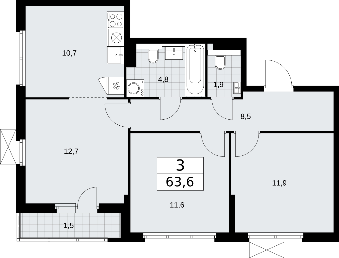 1-комнатная квартира с отделкой в ЖК Бунинские кварталы на 16 этаже в 4 секции. Сдача в 2 кв. 2026 г.