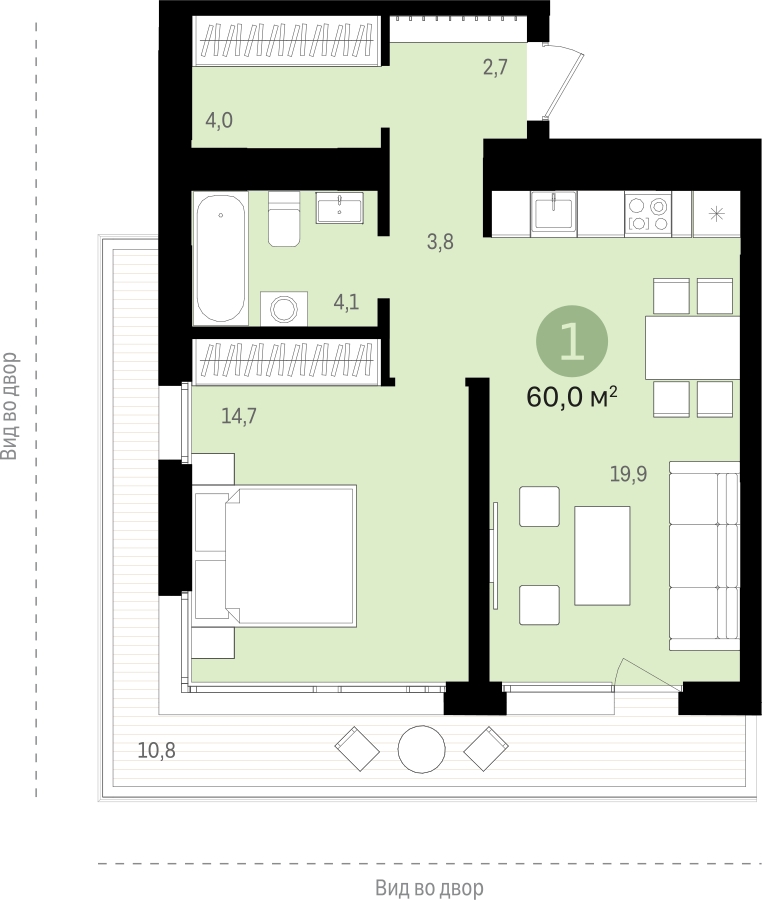1-комнатная квартира в ЖК Бунинские кварталы на 15 этаже в 1 секции. Сдача в 4 кв. 2025 г.