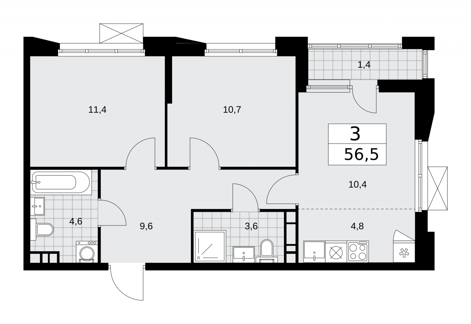1-комнатная квартира (Студия) с отделкой в ЖК Бунинские кварталы на 17 этаже в 4 секции. Сдача в 2 кв. 2026 г.