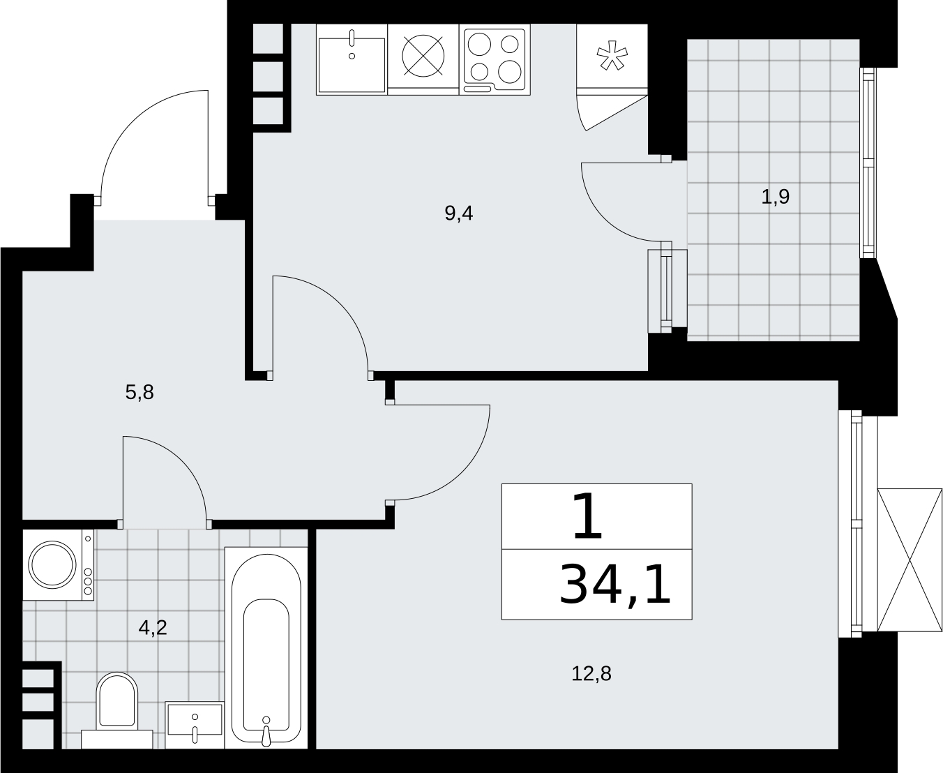 1-комнатная квартира с отделкой в ЖК Бунинские кварталы на 11 этаже в 2 секции. Сдача в 2 кв. 2026 г.