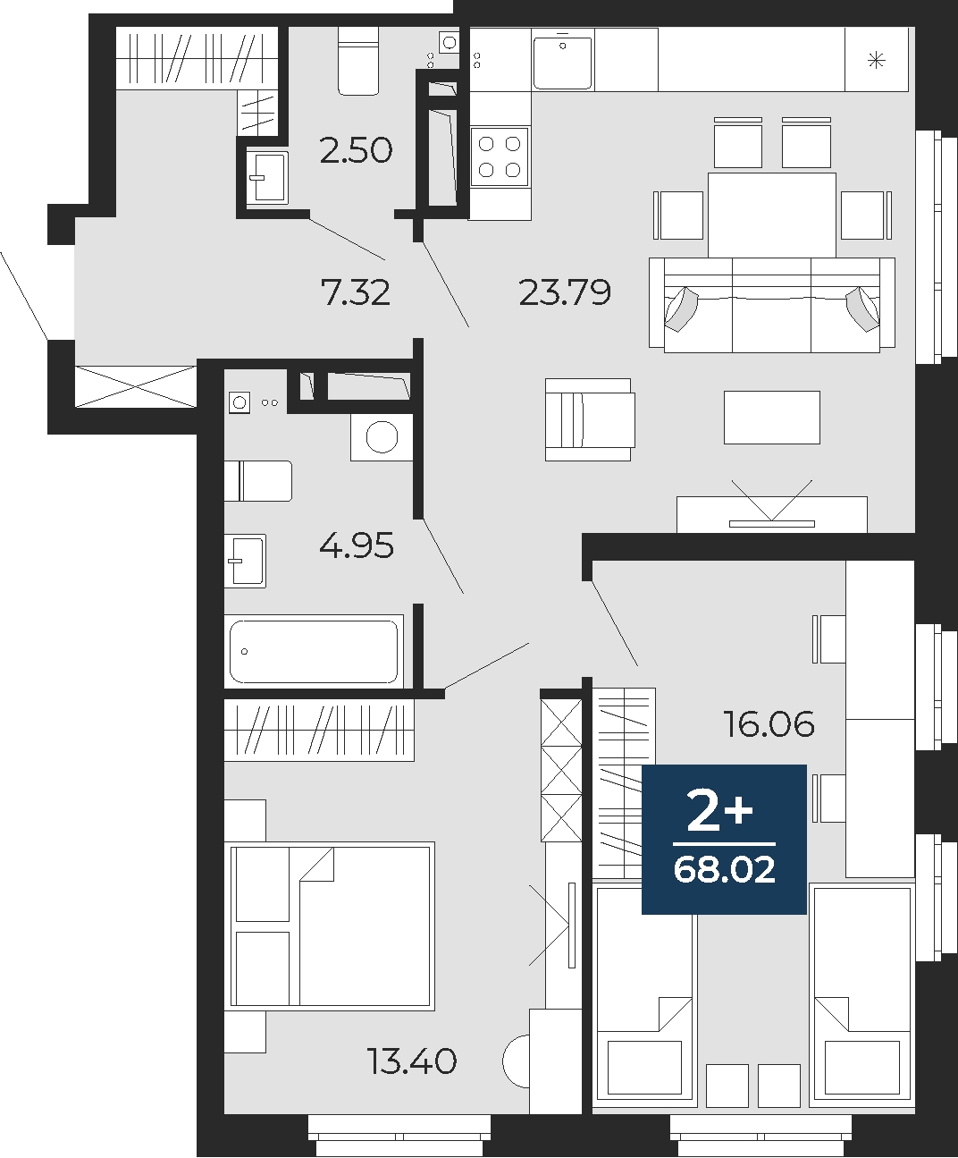 2-комнатная квартира с отделкой в ЖК Бунинские кварталы на 3 этаже в 5 секции. Сдача в 2 кв. 2026 г.