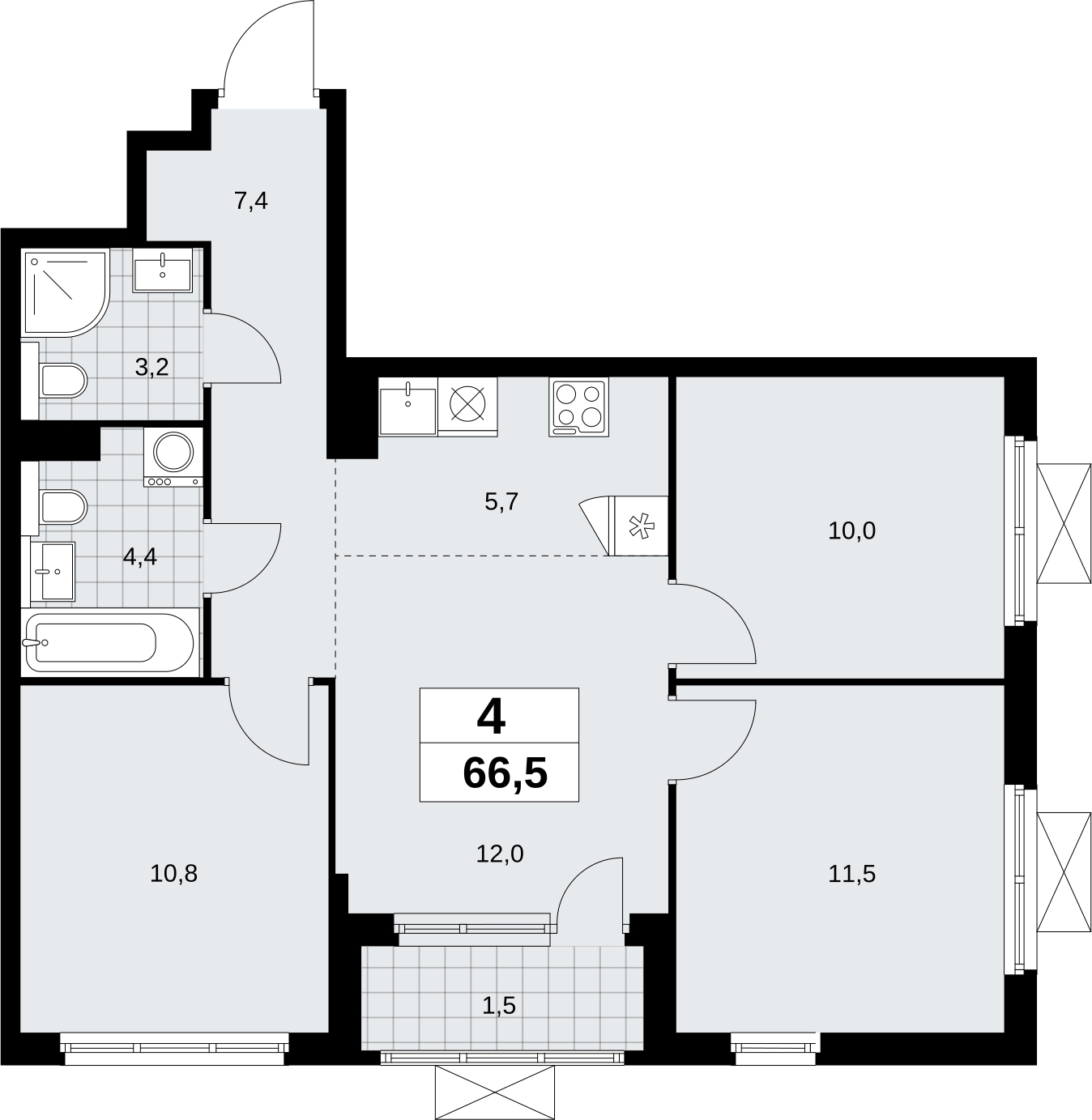 2-комнатная квартира с отделкой в ЖК Бунинские кварталы на 4 этаже в 5 секции. Сдача в 2 кв. 2026 г.