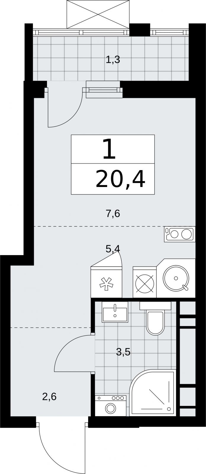 2-комнатная квартира в ЖК Бунинские кварталы на 11 этаже в 1 секции. Сдача в 2 кв. 2026 г.