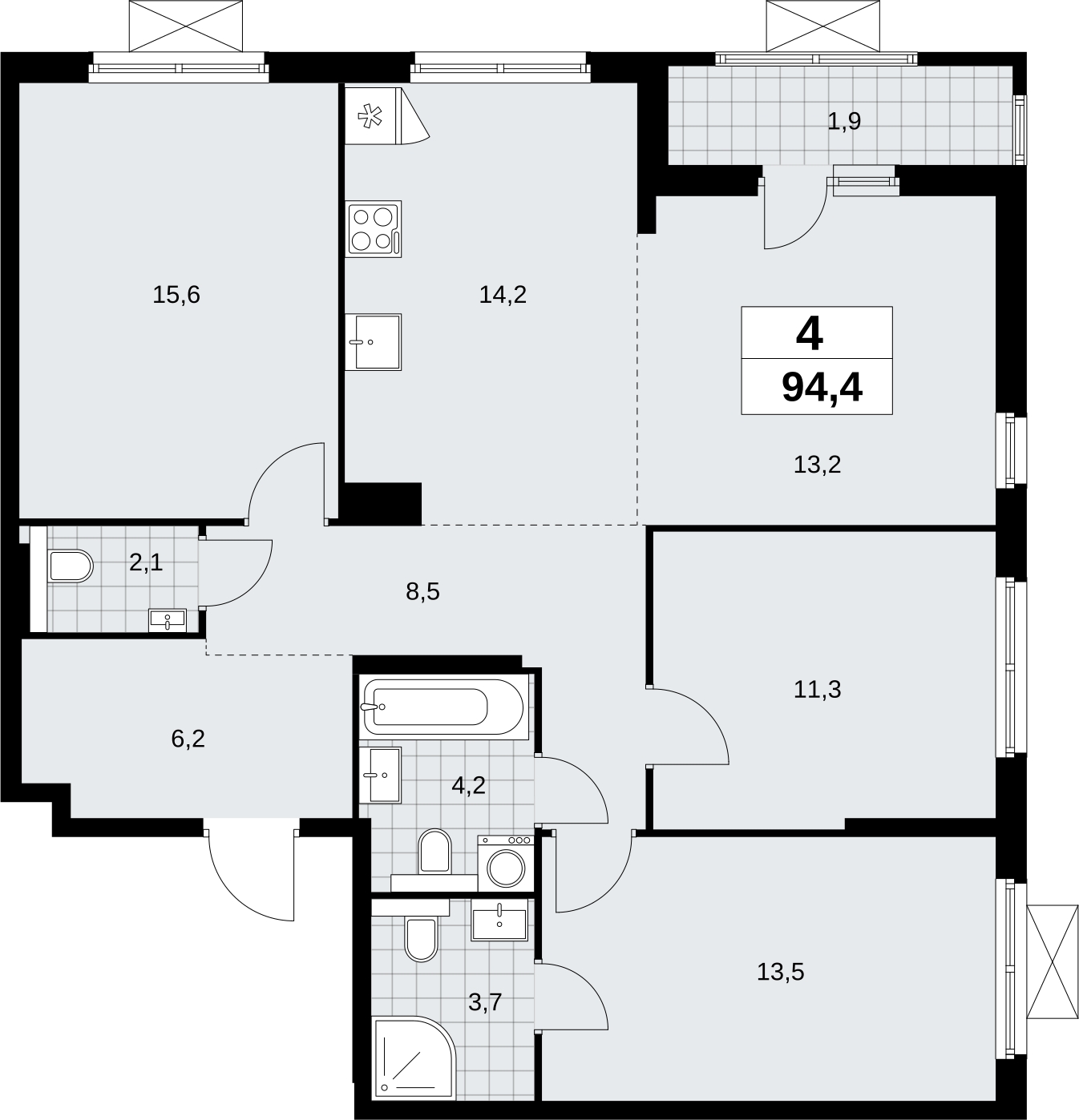 2-комнатная квартира с отделкой в ЖК Бунинские кварталы на 5 этаже в 5 секции. Сдача в 2 кв. 2026 г.
