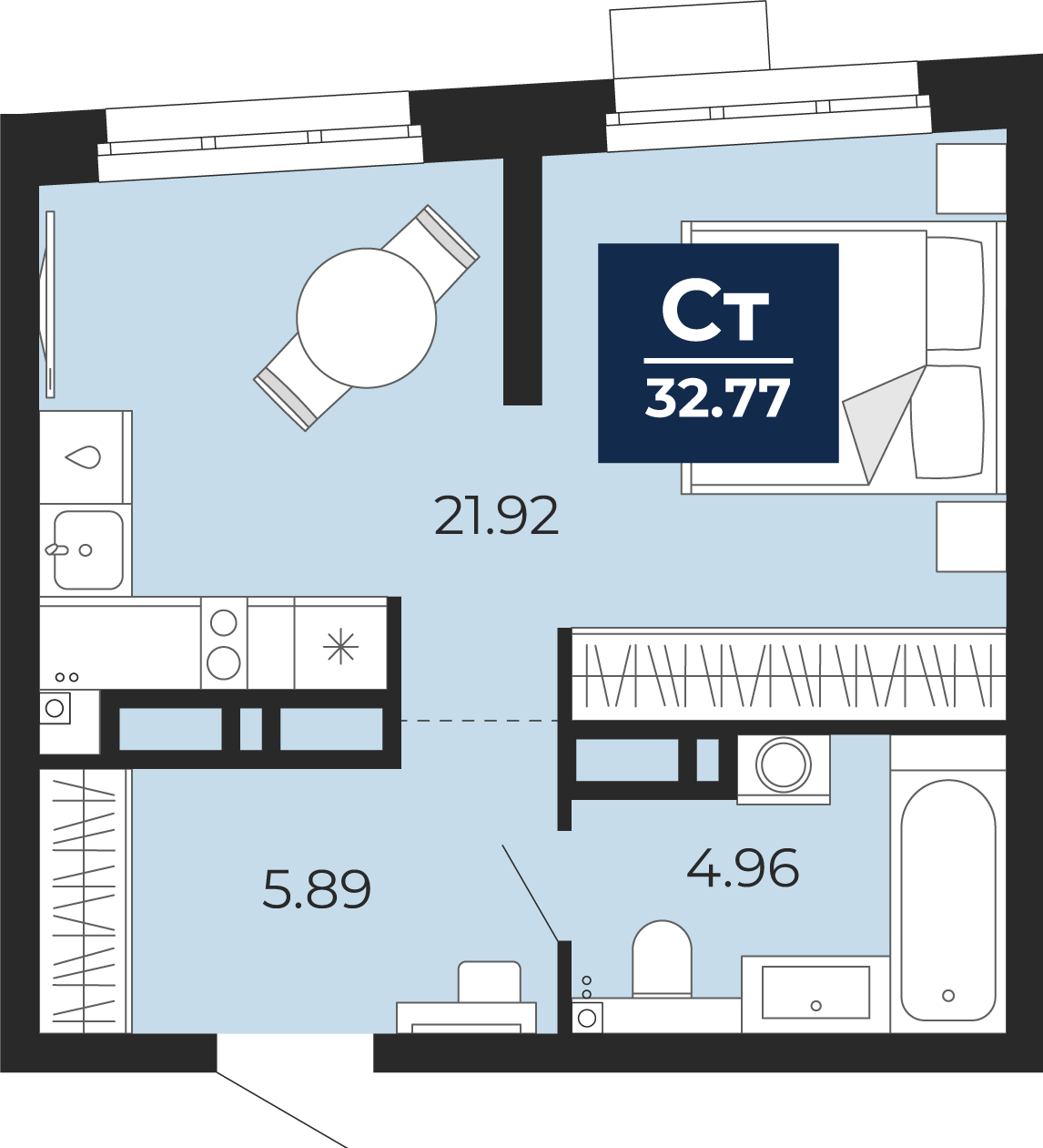 3-комнатная квартира в ЖК Бунинские кварталы на 12 этаже в 1 секции. Сдача в 2 кв. 2026 г.