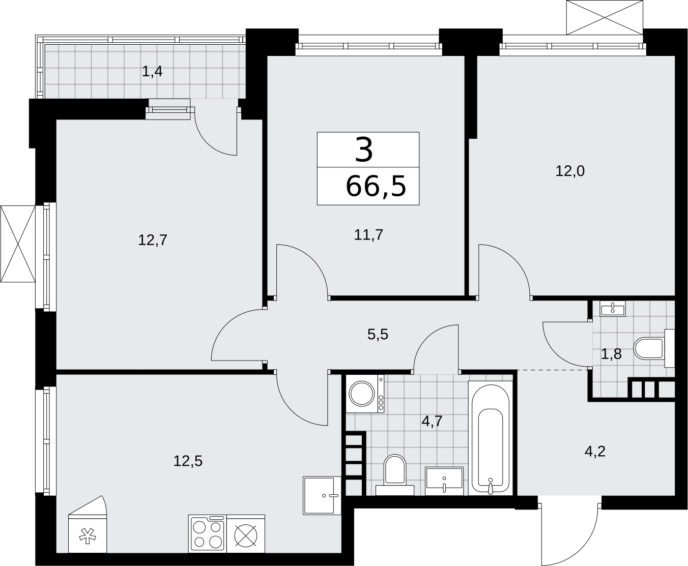 3-комнатная квартира с отделкой в ЖК Бунинские кварталы на 5 этаже в 1 секции. Сдача в 2 кв. 2026 г.